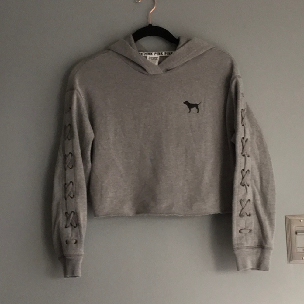 VS Pink Cut Hooded Sweatshirt Laced Sleeve XS